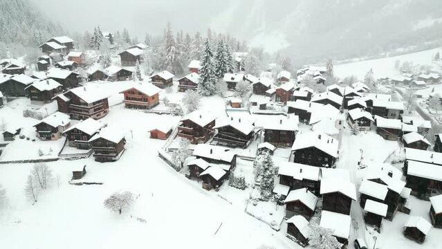 A small Swiss mountain village in the depths of winter. Blatten near Naters Belalp