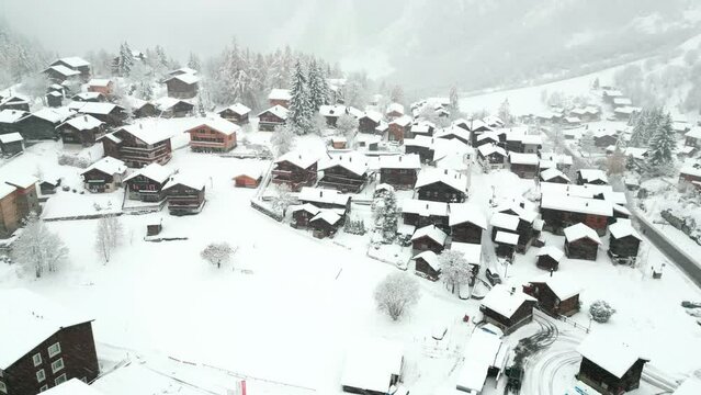 A small village in the snow. Mountain village in Switzerland. Blatten near the Belalp Naters