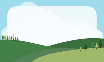 Cute Kawaii landscape cartoon hill background design with framework