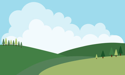 Fototapeta premium Cute Kawaii landscape cartoon hill background design