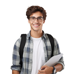 College student with a backpack and holding notebooks