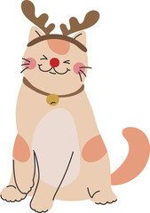 Cute cat with reindeer headband element vector