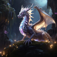 magic fairy tale dragon in the middle of the elven forest