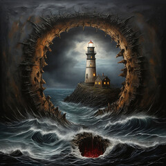 Creepy horror lighthouse in the night
