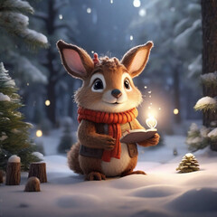 magic forest creature during winter and christmas