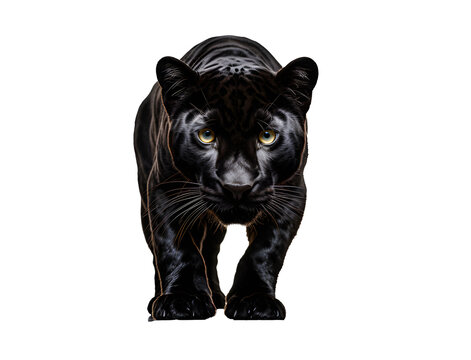 Picture draw by watercolor of front black jaguar painting isolated on cut out PNG or transparent background. Realistic black jaguar clipart template pattern. Abstract background texture