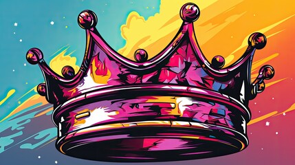 Pop art style poster with crown, queen logo, princess tiara symbol