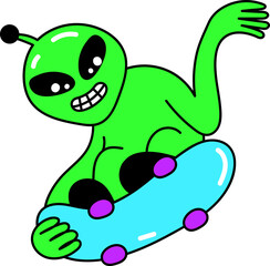 Naklejka premium Groovy alien with skateboard illustration