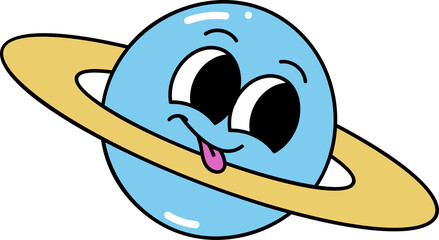 Groovy saturn character illustration © TWINS DESIGN STUDIO