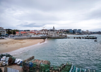 Empty beaches of the Atlantic coast during the cold season. Cascais. Portugal.