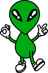 Groovy alien character illustration