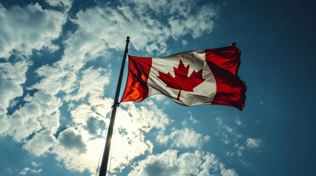 Flag of Canada. Flag with an image of a red maple leaf against a blue sky