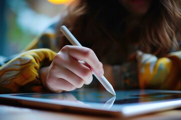 Young Adult Engages In A Webinar Using A Tablet And Stylus