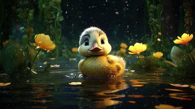 Moonlit Pond Dream of Duckling. High-Quality 4K Animated Backgrounds. Best Seamless Loop Video For Lullabies.