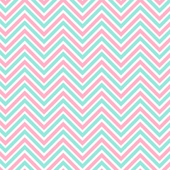 Pattern with zigzag line pink and mint color on white background, trendy vector ornament, seamless