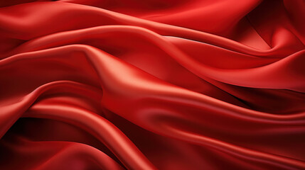 Obraz premium Close-up of a red satin fabric's luxurious and smooth waves, showcasing depth and texture perfect for elegant backgrounds.