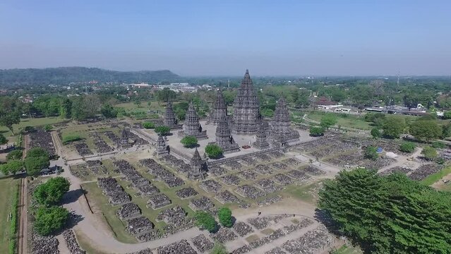 Prambanan Temple, Hindu Monument in Indonesia Aerial Drone Footage