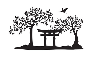 Japan landmarks vector silhouette. cherry blossom vector silhouette