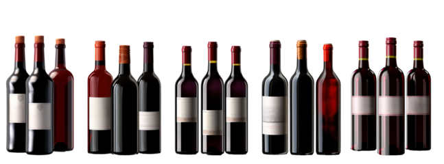 Red wine bottles Png with blank labels on it 