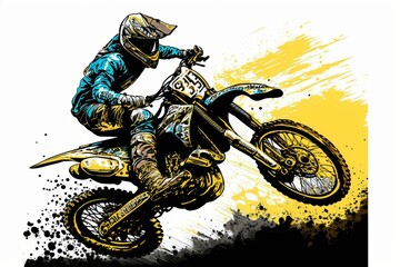 Basic graphical depiction of a motocross bike soaring through the air. Generative AI