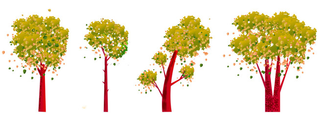 Trees in the fall isolated on white background. Vector illustration.