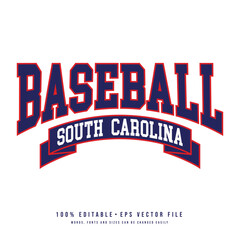 Baseball South Carolina typography design vector. Editable college t-shirt design printable text effect vector	