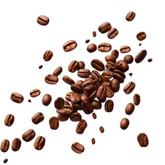 Flying coffee beans on transparent background