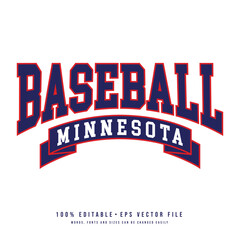 Baseball Minnesota typography design vector. Editable college t-shirt design printable text effect vector	 - obrazy, fototapety, plakaty