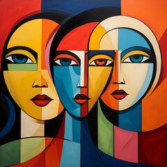 AI generated illustration of an abstract artwork of three female figures