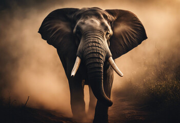 Fototapeta na wymiar AI generated illustration of A majestic elephant standing in a forest