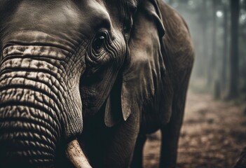 AI generated illustration of A majestic elephant standing in a forest - obrazy, fototapety, plakaty