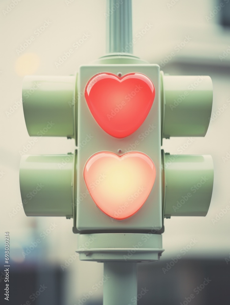 Poster a traffic light with two hearts on it. generative ai.
