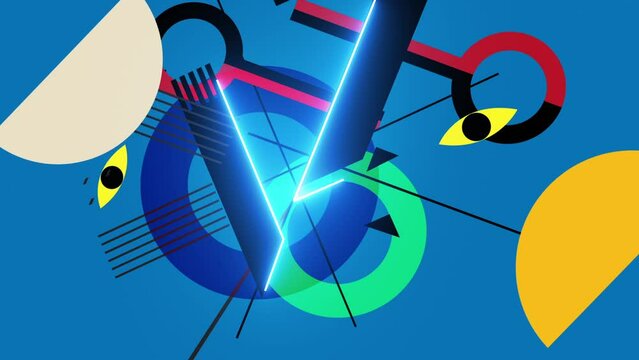 animation - abstract minimalist geometric background  with neon lines
