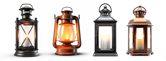 Collection of old lamp set on isolate transparency background, PNG 