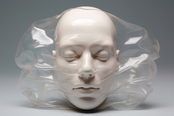 Layers of transparent masks, symbolizing the effort to conceal and navigate the complex emotions associated with schizophrenia.