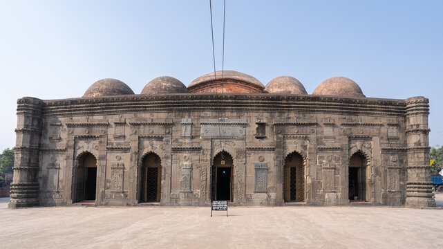 Front view of ancient medieval Chhoto Sona masjid or Small Golden mosque, Shahabazpur, Chapai Nawabganj, Bangladesh	