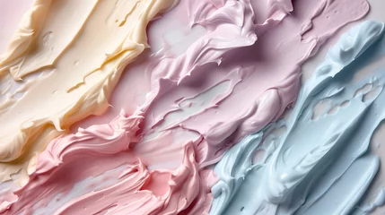Gordijnen  texture, swatch of cream in different pastel shades: peach, blue,pink and white close-up. advertising of a cosmetic product for the face © ALL YOU NEED studio