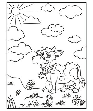 cow coloring page for kids