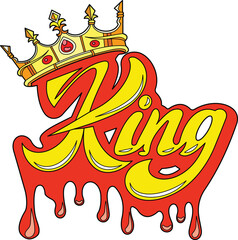 A Vibrant King Logo With A Dripping Paint Effect Color Vector Illustration. King Text Logo. Crown On King Logo Illustration. 