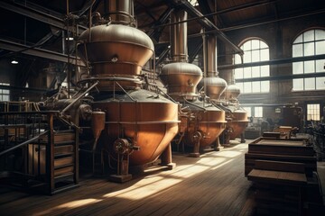 A bustling grain processing plant with massive gears, filling the air with the aroma of fresh grain. Generative AI. - Powered by Adobe