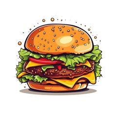 Fresh tasty burger on white background. - obrazy, fototapety, plakaty