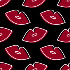 seamless pattern with red lips on black background 