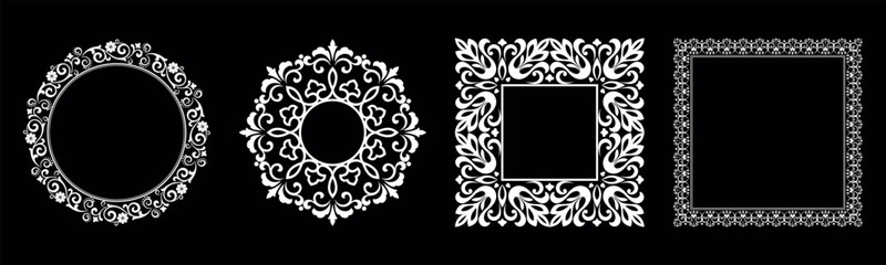 Set of decorative frames Elegant vector element for design in Eastern style, place for text. Floral black and white borders. Lace illustration for invitations and greeting cards.