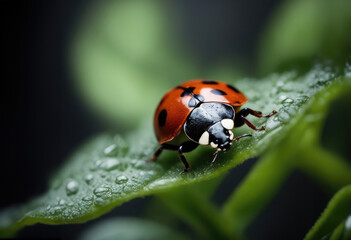 AI generated illustration of a close-up of a ladybug perched on a leaf