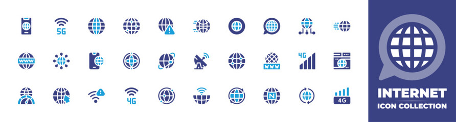 Internet icon collection. Duotone color. Vector and transparent illustration. Containing internet, www, no internet, global, world wide web, g, wifi, high speed, globalization, worldwide, globe.