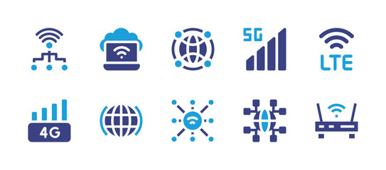Internet icon set. Duotone color. Vector illustration. Containing internet, g, connection, global network, lte, world, wifi, modem. - obrazy, fototapety, plakaty