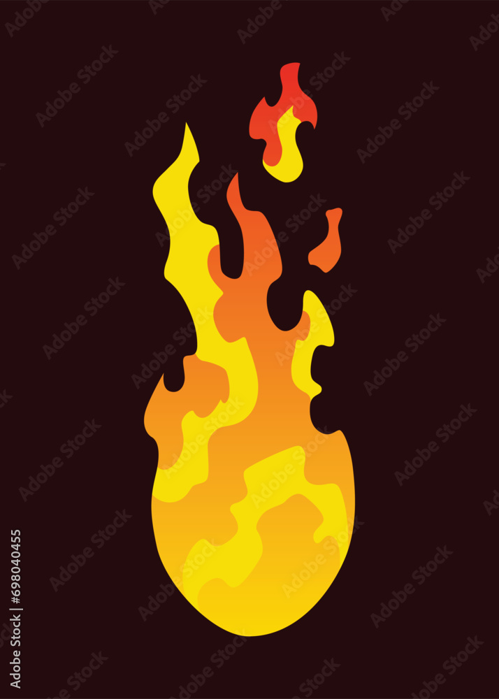 Poster fire animation sprite. red and orange fire flame. hot flaming element for game animation. vector ico