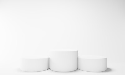 Christmas 3d style Product podium scene with flying falling white gift box with gold bow.3d illustration.	