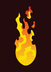 Fire animation sprite. Red and orange fire flame. Hot flaming element for game animation. Vector icon in cartoon style