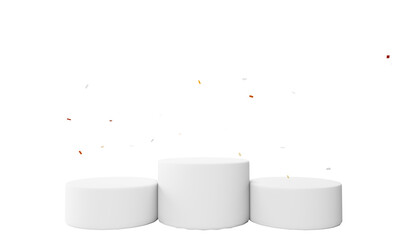 Christmas 3d style Product podium scene with flying falling white gift box with gold bow.3d illustration.	